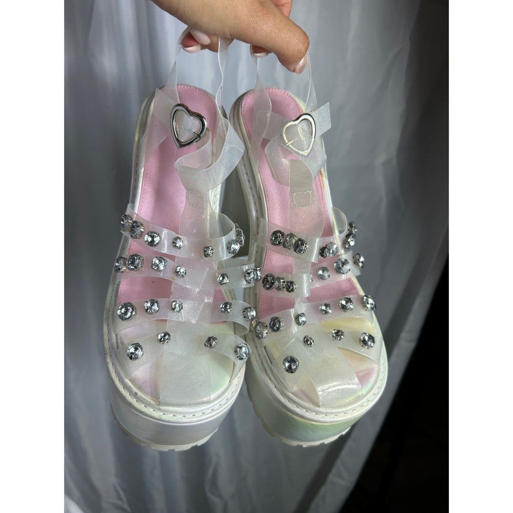 Doll's Kill White Self-Love Club Platform Heels glitter platform jelly 9 - Picture 4 of 8